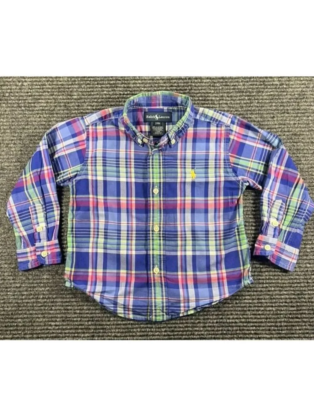 Ralph Lauren Baby Boys' 24M Blue Plaid Button-Down 100% Cotton Dress Shirt